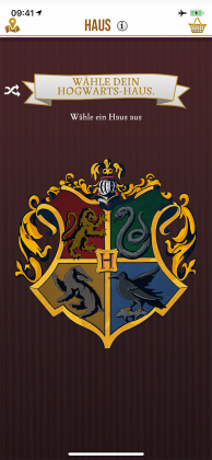 Im Ministeriums-Pass kann man sein Haus wählen: Gryffindor, Slytherin, Hufflepuff oder Ravenclaw.